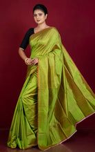 Soft Bishnupuri Katan Silk Saree in Bamboo Green and Rust Brown