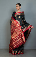 Traditional Bishnupuri Swarnachari Pure Silk Saree in Black, Dark Red and Matt Gold