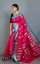 Traditional Bishnupuri Swarnachari Pure Silk Saree in Persian Rose, Dark Cyan and Matt Gold