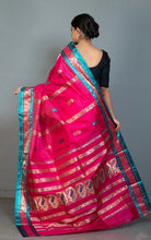 Traditional Bishnupuri Swarnachari Pure Silk Saree in Persian Rose, Dark Cyan and Matt Gold