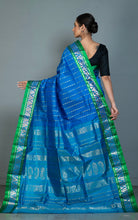 Bishnupuri Open Border Crowned Temple Nakshi Motif Work with Piasley Minakari Hazar Butta Pure Katan Silk Saree in Water Blue, Irish Green and Matt Gold
