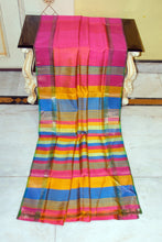 Handwoven Pencil Temple Border Bishnupuri Gadwal Silk Saree in Peach, Bright Yellow and Multicolored