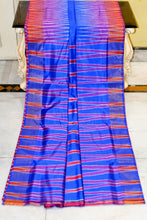 Bishnupuri Double Ikkat Pure Silk Saree in Royal Blue, Persian Red and Off White
