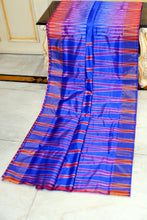 Bishnupuri Double Ikkat Pure Silk Saree in Royal Blue, Persian Red and Off White
