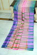 Bishnupuri Double Ikkat Pure Silk Saree in Powder Pink, Purple, Emerald Green and Off White