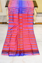 Bishnupuri Double Ikkat Pure Silk Saree in Lotus Blue, Bright Orange and Off White