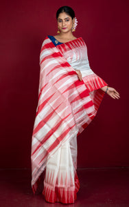 Bishnupuri Double Ikkat Pure Silk Saree in White and Red