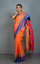 Bishnupuri Double Ikkat Pure Silk Saree in Orange, Blue, Purple and Red