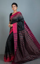 Bishnupuri Double Ikkat Pure Silk Saree in Black, Red and Off White