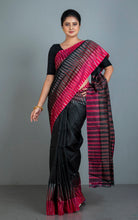 Bishnupuri Double Ikkat Pure Silk Saree in Black, Red and Off White