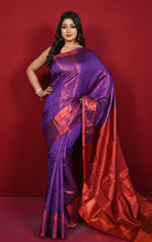 Tanchui Copper Zari Nakshi Woven Brocade Kanjivaram Silk Saree in Purple and Red