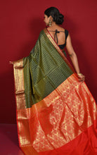 Tanchui Brocade Kanjivaram Silk Saree in Dark Olive Green and Red