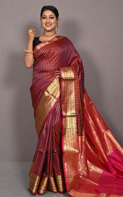 Tanchui Brocade Kanjivaram Silk Saree in Burgundy and Cerise Pink