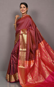 Tanchui Brocade Kanjivaram Silk Saree in Burgundy and Cerise Pink