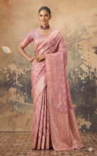 Aara Nakshi Work Designer Katan Silk Banarasi Saree in Ruddy Pink and Antique Golden Zari Nakshi Work