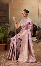 Aara Nakshi Work Designer Katan Silk Banarasi Saree in Dusky Purple and Antique Golden Zari Nakshi Work