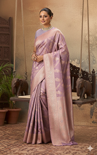 Aara Nakshi Work Designer Katan Silk Banarasi Saree in Dusky Purple and Antique Golden Zari Nakshi Work