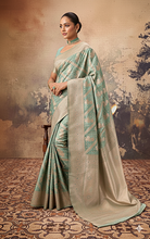 Aara Nakshi Work Designer Katan Silk Banarasi Saree in Summer Green and Antique Golden Zari Nakshi Work
