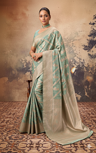 Aara Nakshi Work Designer Katan Silk Banarasi Saree in Summer Green and Antique Golden Zari Nakshi Work