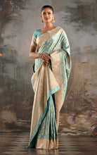 Floral Jaal Nakshi Work Designer Katan Silk Banarasi Saree in Pale Blue Lily and Antique Golden Zari Nakshi Work