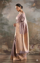 Floral Jaal Nakshi Work Designer Katan Silk Banarasi Saree in SIlver Chalice and Antique Golden Zari Nakshi Work