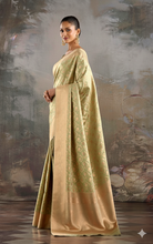 Floral Jaal Nakshi Work Designer Katan Silk Banarasi Saree in Beryl Green and Antique Golden Zari Nakshi Work