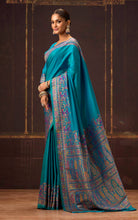 Position Print Thread Work Designer Soft Kani Silk Saree in Dark Teal, Antique Golden and Multicolored