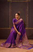 Position Print Thread Work Designer Soft Kani Silk Saree in Warm Purple, Antique Golden and Multicolored