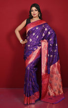 Traditional Nakshi Motif Work Softy Katan Silk Sari in Purple and Red