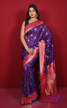Traditional Nakshi Motif Work Softy Katan Silk Sari in Purple and Red