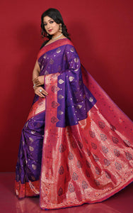 Traditional Nakshi Motif Work Softy Katan Silk Sari in Purple and Red