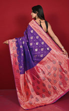 Traditional Nakshi Motif Work Softy Katan Silk Sari in Purple and Red