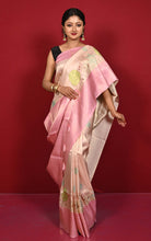 Designer Digital Printed Softy Tissue Katan Silk Sari in Frosted Pink, Brown and Multicolored