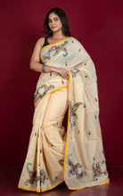 Hand Embroidery Cotton Chanderi Kashmiri Work Saree in Beige, Yellow and Multicolored Thread Work