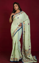 Bullion Stitch Knot Hand Work on Soft Cotton Chanderi Saree in Paste Green, Royal Blue and Multicolored Thread Work