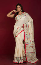 Lambani Hand Work on Soft Cotton Chanderi Saree in Parmesan, Red and Multicolored