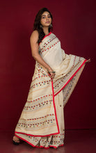 Lambani Hand Work on Soft Cotton Chanderi Saree in Parmesan, Red and Multicolored