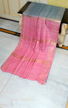 Pure Handloom Gicha Tussar Saree in Grey and Pink Sherbet