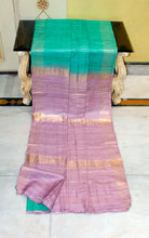 Pure Handloom Gicha Tussar Saree in Topaz Green and Opera Mauve