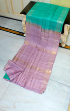 Pure Handloom Gicha Tussar Saree in Topaz Green and Opera Mauve
