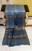 Pure Handloom Gicha Tussar Saree in Gull Grey and Gunmetal Grey