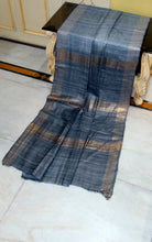 Pure Handloom Gicha Tussar Saree in Gull Grey and Gunmetal Grey