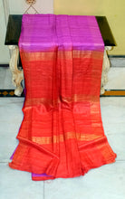 Pure Handloom Gicha Tussar Saree in Medium Orchid Purple and Chilli Red