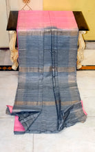 Pure Handloom Gicha Tussar Saree in Salmon Pink and Slate Grey