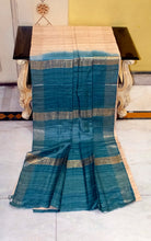 Pure Handloom Gicha Tussar Saree in Natural Tussar Color and Green Vogue