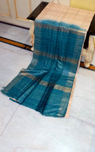 Pure Handloom Gicha Tussar Saree in Natural Tussar Color and Green Vogue