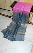 Pure Handloom Gicha Tussar Saree in Rose Pink and Slate Grey