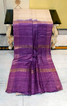Pure Handloom Gicha Tussar Saree in Natural Tussar Color and Grape Purple
