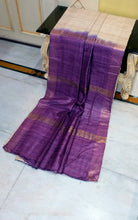 Pure Handloom Gicha Tussar Saree in Natural Tussar Color and Grape Purple