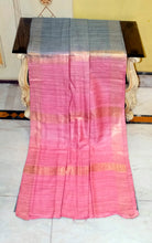 Pure Handloom Gicha Tussar Saree in Grey and Pink Sherbet